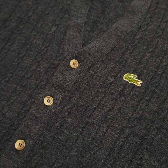 Izod Lacoste vintage cable knit button up charcole grey cartigan sweater. Size M - Picture 5 of 6